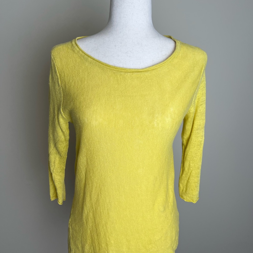 Eileen Fisher Yellow Lightweight Knit Top Women’s Size Small | 3/4 Sleeve